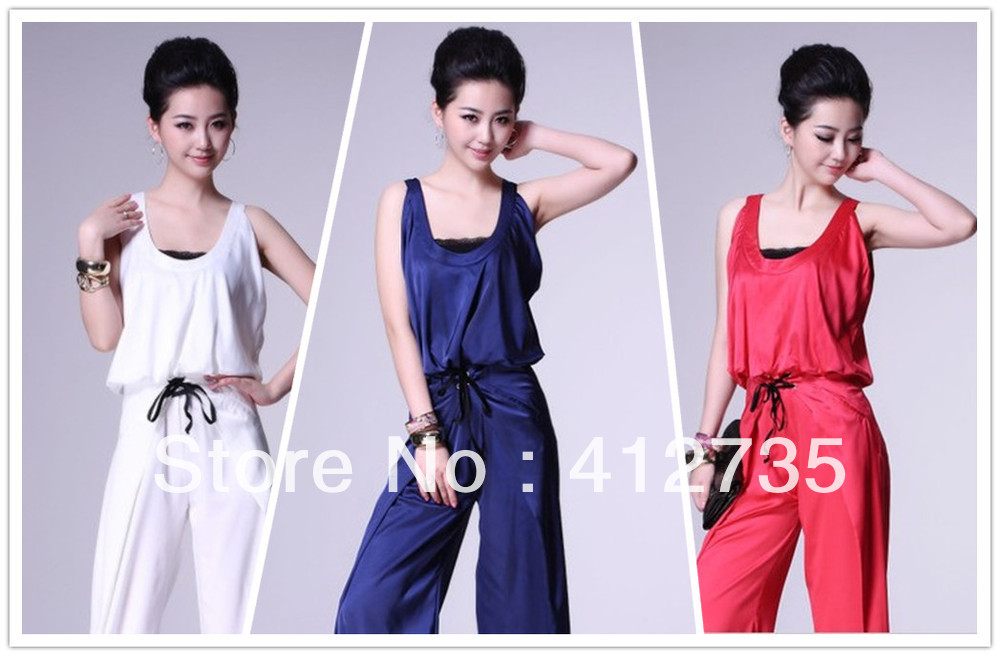 Spring Summer solid color drawstring sleeveless round neck Slim Siamese jumpsuit