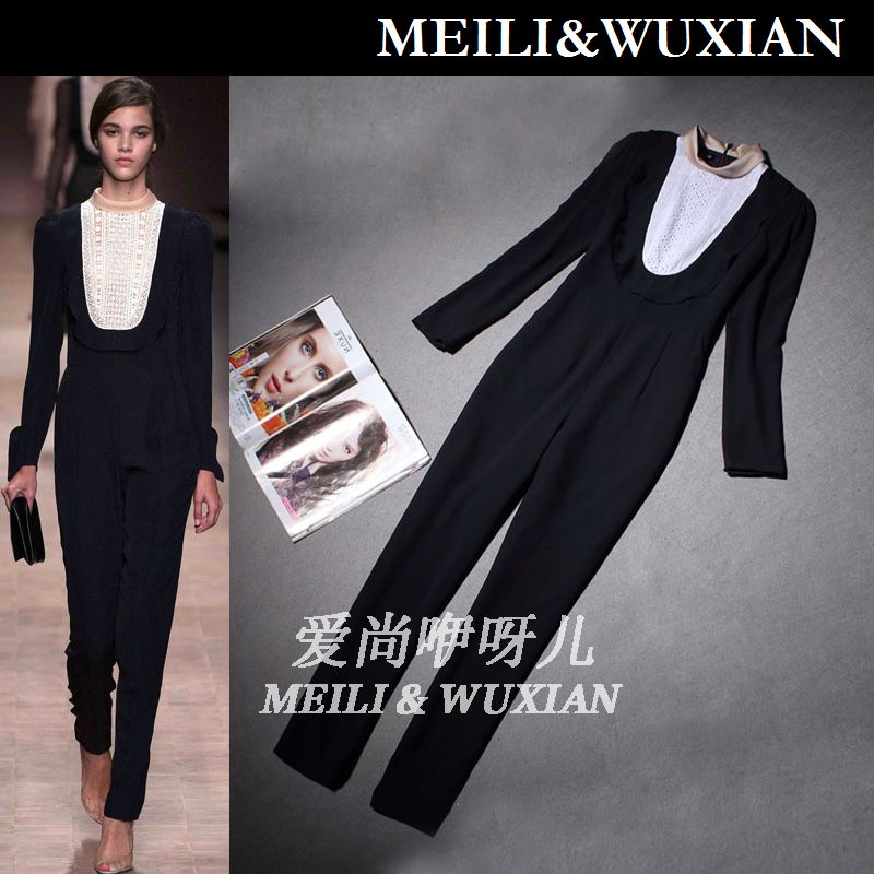 Spring summer Top grade jumpsuit,  high quality women elegant long-sleeve slim jumpsuit, cat jumpsuit