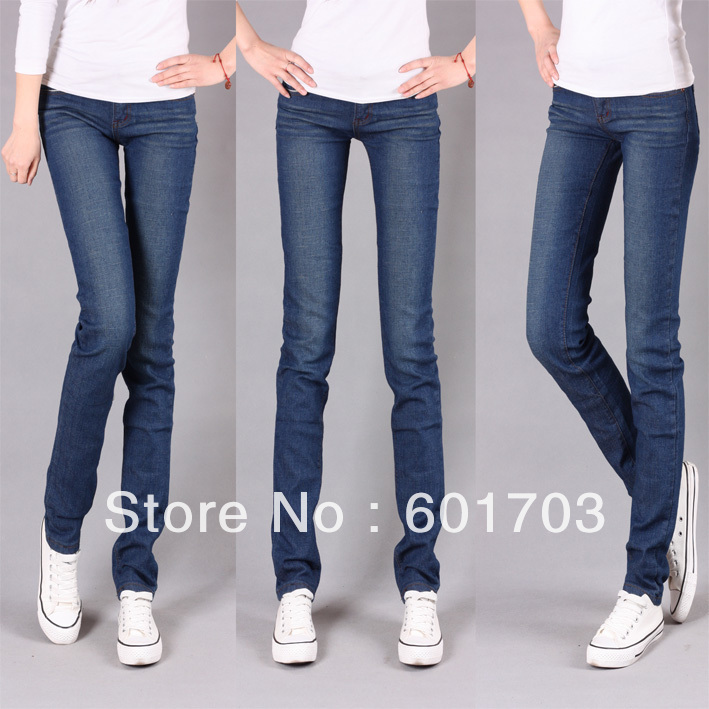 Spring & Summer Women Mid-wasit Skinny Jeans Blue/Black Classic  Commuting Jeans Free Shipping  NCMPGNN