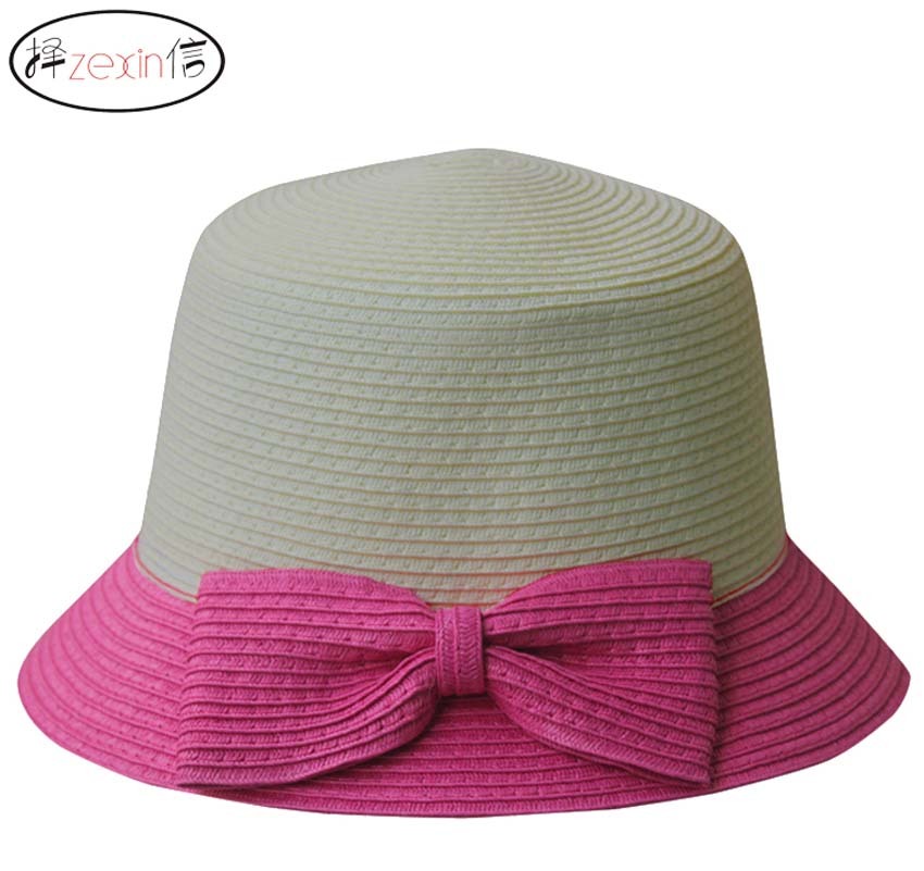 Spring summer women's straw braid fedoras bow casual hip-hop hat summer straw hat