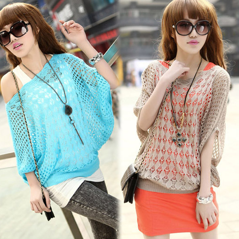 Spring sweet fashion preppy style loose batwing half sleeve shirt female yarn shirt