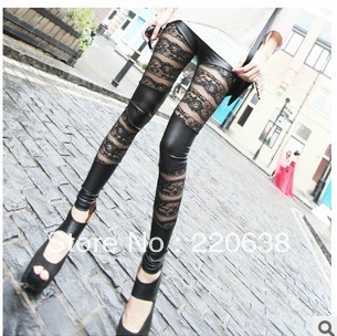 Spring the new big yards of leather lace stitching leggings Wholesale!Free shipping