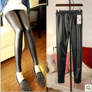 Spring thin patent leather dull elastic pants fashion ankle length trousers legging faux leather pants female