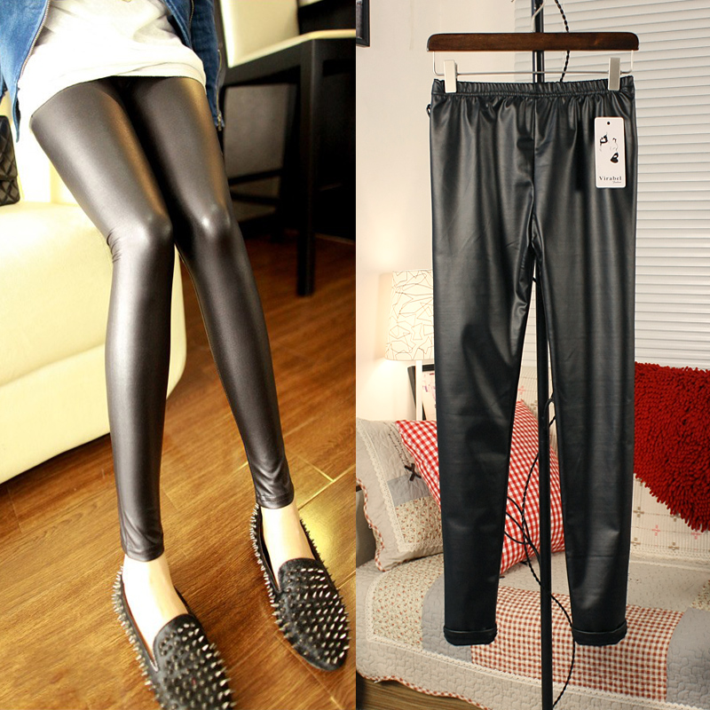 Spring thin plus size patent leather dull elastic pants fashion ankle length trousers legging faux leather pants female