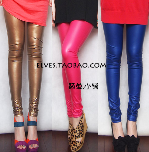 Spring tight multicolour candy color matt faux leather legging pants trousers female