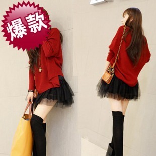 Spring twinset female lace spaghetti strap basic tulle dress batwing sleeve loose sweater via China Post Air Mail