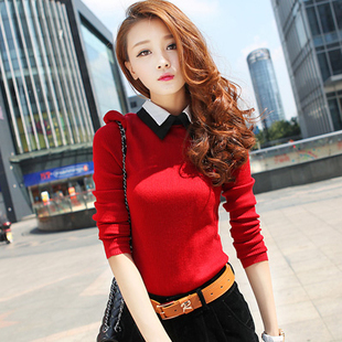 Spring two-color collar slim basic shirt double layer small lapel long-sleeve medium-long 9813