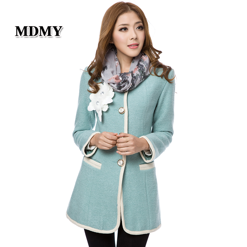 Spring vintage women's medium-long o-neck slim wool coat outerwear wool plus size thickening thermal trench