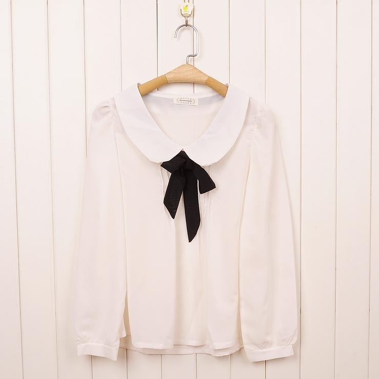 Spring vivi2 women's peter pan collar shirt bow chiffon shirt