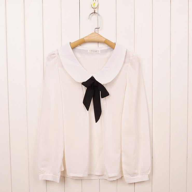 Spring vivi2 women's peter pan collar shirt bow chiffon shirt