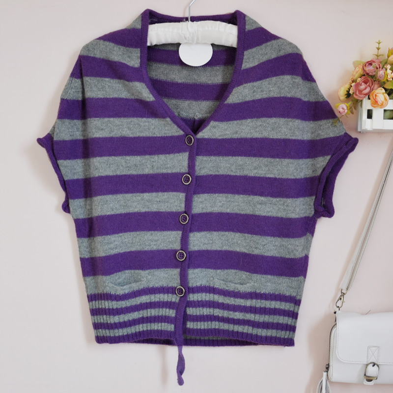 Spring waistcoat sweater cardigan stripe loose batwing shirt loose sleeveless casual regular style