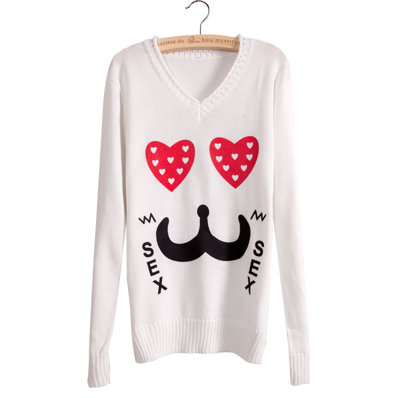 Spring Women 2013 cartoon dcrv o-neck thermal knitted sweater basic shirt