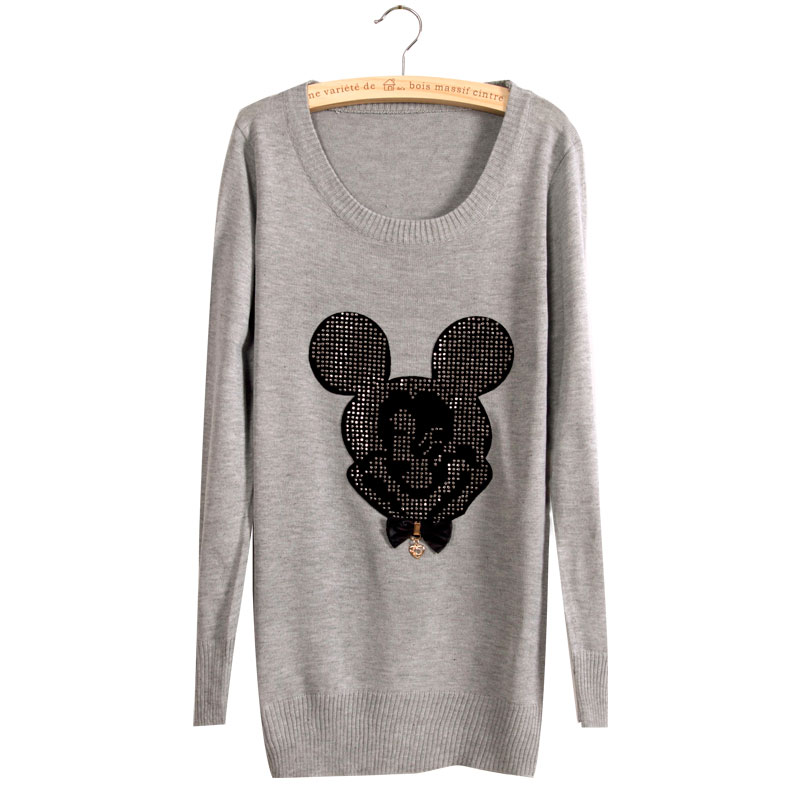 Spring Women 2013 MICKEY cartoon mouse o-neck knitted sweater basic shirt