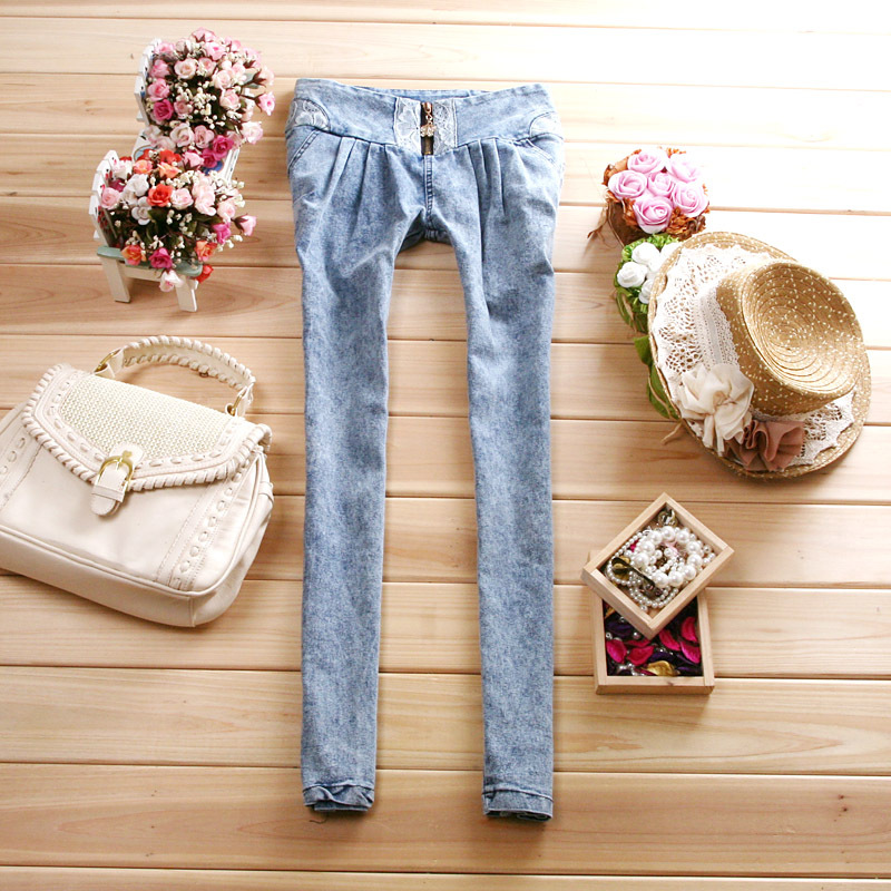 Spring Women elastic slim skinny jeans pencil pants pants trousers