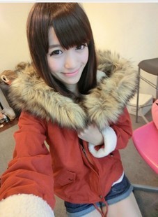 Spring women's cotton-padded jacket popper lacing thick with a hood fur collar berber fleece overcoat outerwear wadded jacket