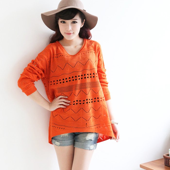 Spring women's cutout batwing sleeve irregular plus size loose sweater female