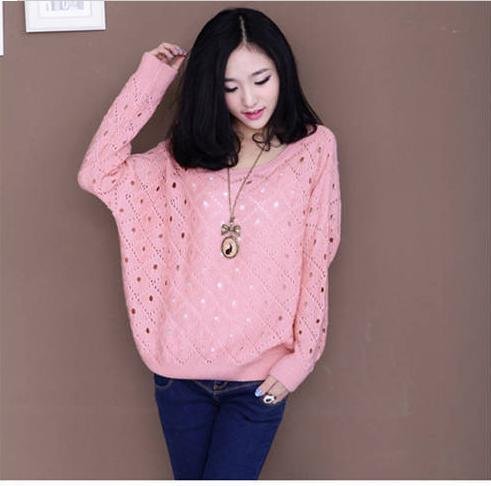 spring women's fashion cute hollow long batwing sleeve loose knit dress/knitting seeater/sweater G48