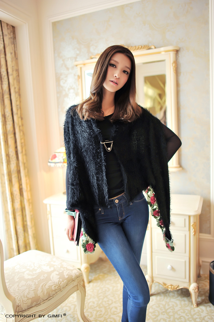 Spring women's formal vintage classic flower jacquard cape sweater outerwear