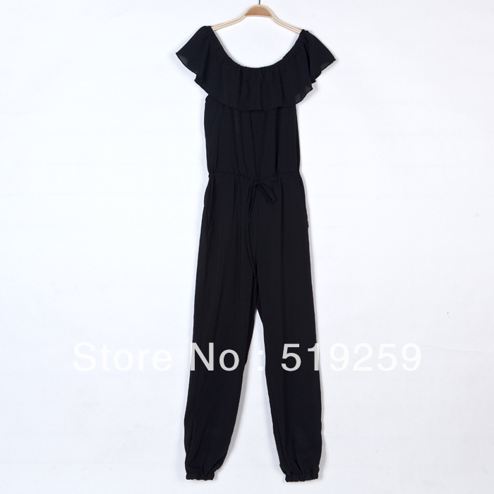 Spring Women's Free Size Elegant Off shoulder Falbala Chiffon Jumpsuit