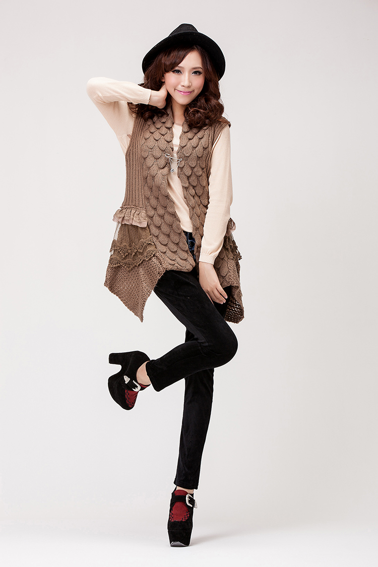 Spring women's lace vest women's autumn thick yarn vest sweater cardigan
