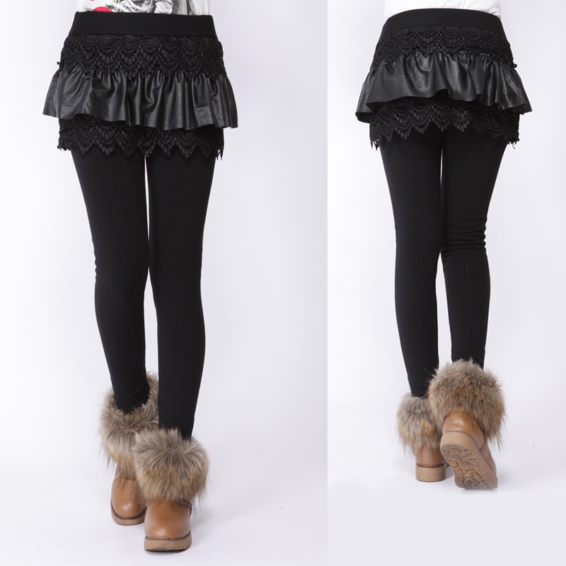 Spring women's leather skirt legging faux two piece slim hip slim skinny legging pants