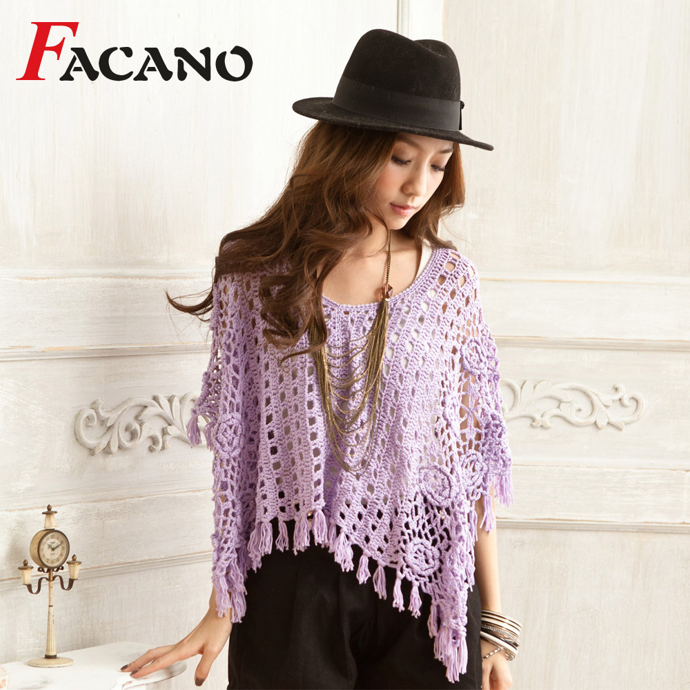 Spring women's pullover batwing shirt shoulder width crochet sweater cutout shirt shrug sg169