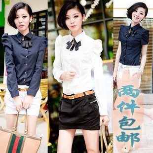 Spring women's shirt slim female long-sleeve slim waist brief formal ol professional white black darkblue shirt