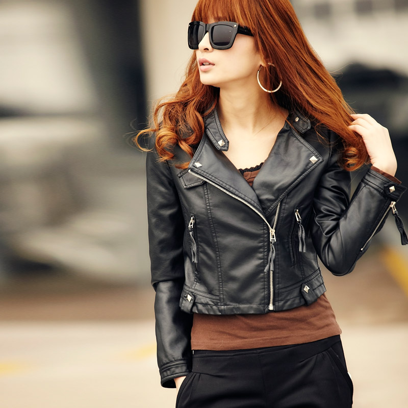 Spring women's slim ultra-short paragraph leather clothing jacket outerwear