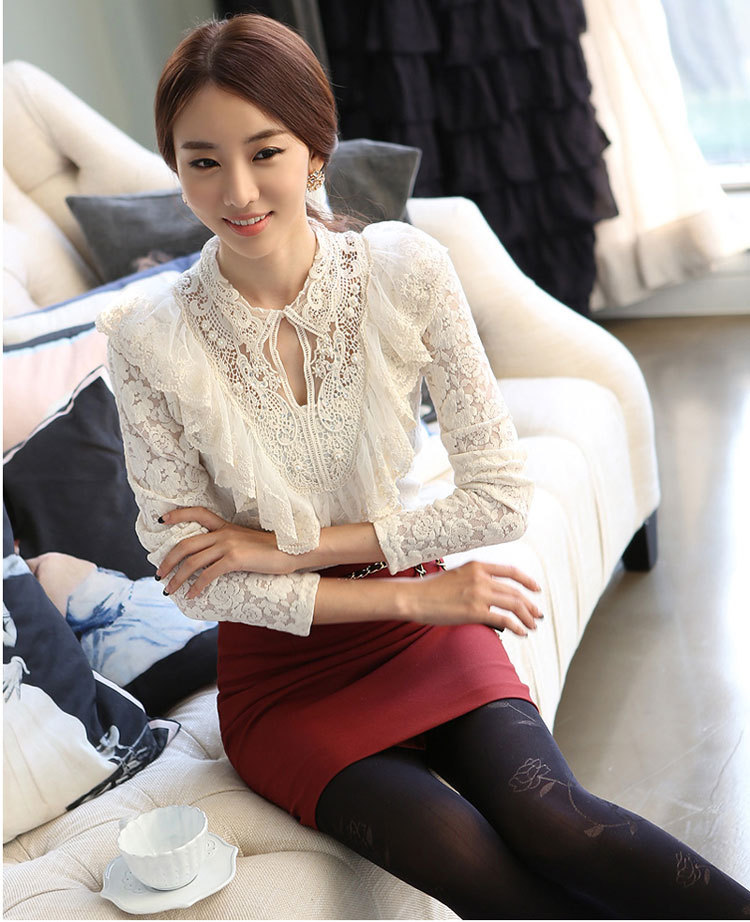 Spring women's t-shirt gauze slim pearl lace shirt top 81131