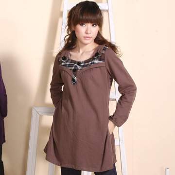 Square collar plaid autumn and winter maternity clothing casual maternity top