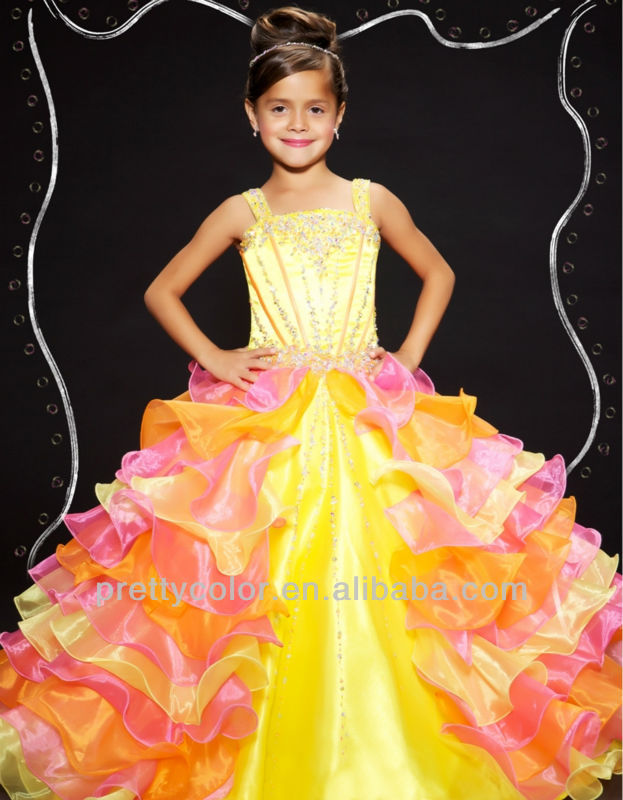 square ruched tiered skirt floor length beaded decorations long sleeveless organza flowergirls dresses