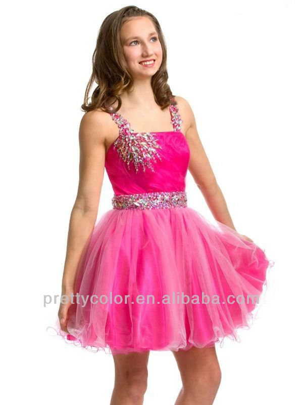 squre beaded brrhinestone brooch sleeveless tulle knee length a-line cheap girl pageant dress