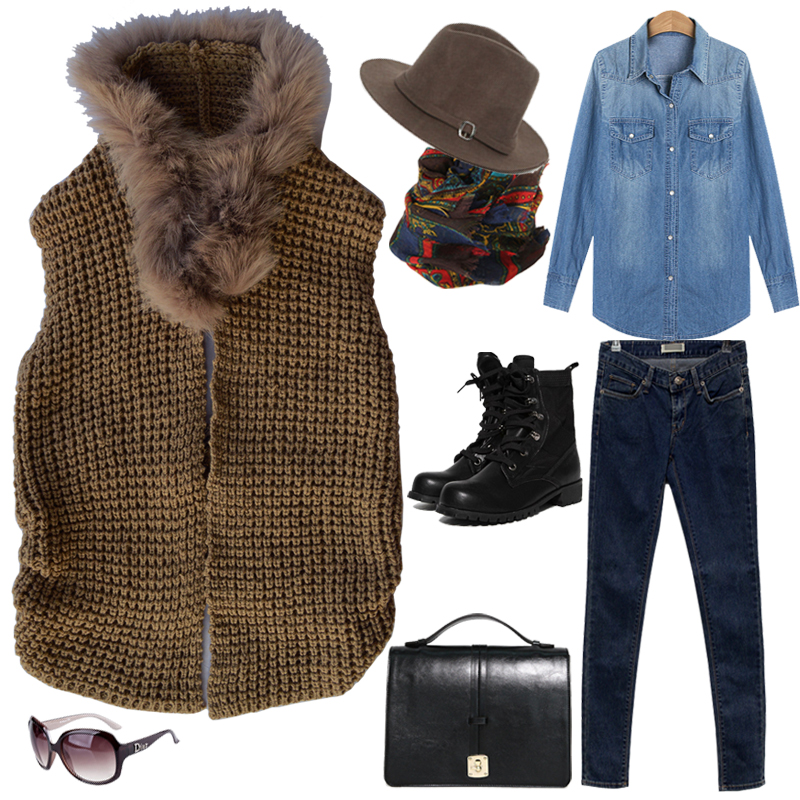 Stand collar bow thick yarn vest sweater female vest