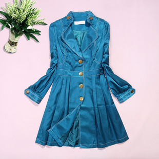 Stand collar buckle hem-stitch long design single breasted trench s71