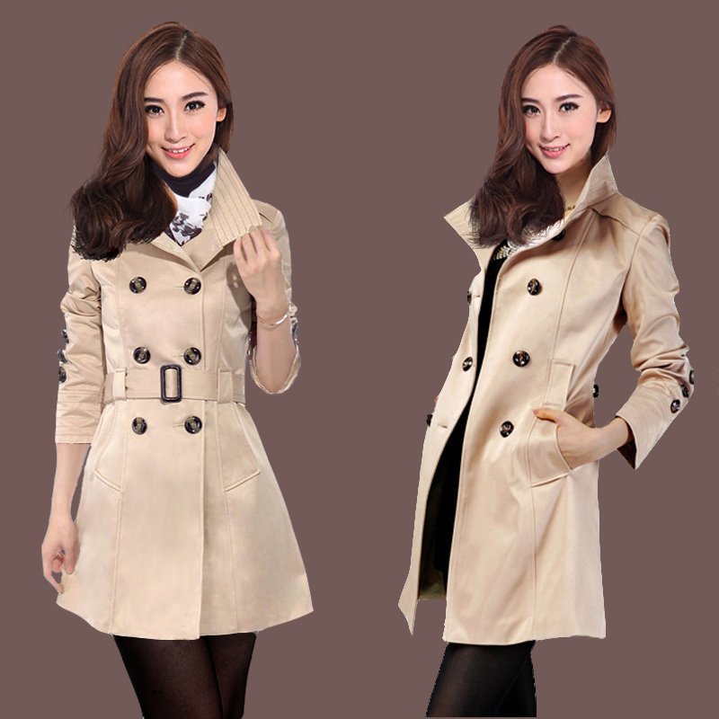 stand collar double breasted medium-long trench women's outerwear spring and autumn Women's slimTrench