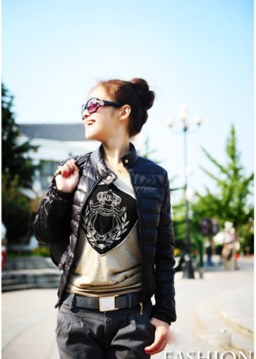 Stand collar elegant lightmindedness motorcycle thin down coat female 1104041630