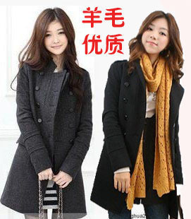 Stand-up collar Korean Slim double-breasted wool coat windbreaker 1068