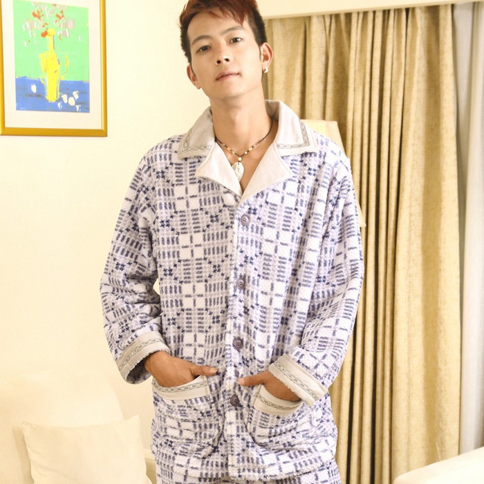 Standard at home coral fleece jacquard lounge male set spring and autumn twinset
