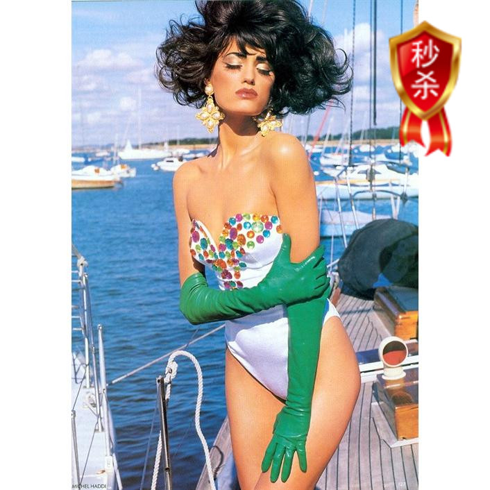 Star 50cm medium-long thermal PU faux leather gloves t fashion autumn and winter