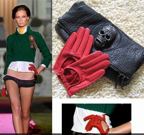 Star Foreign Trade 2012 magazine recommended fashion thin short design women's racerback sheepskin gloves genuine leather gloves