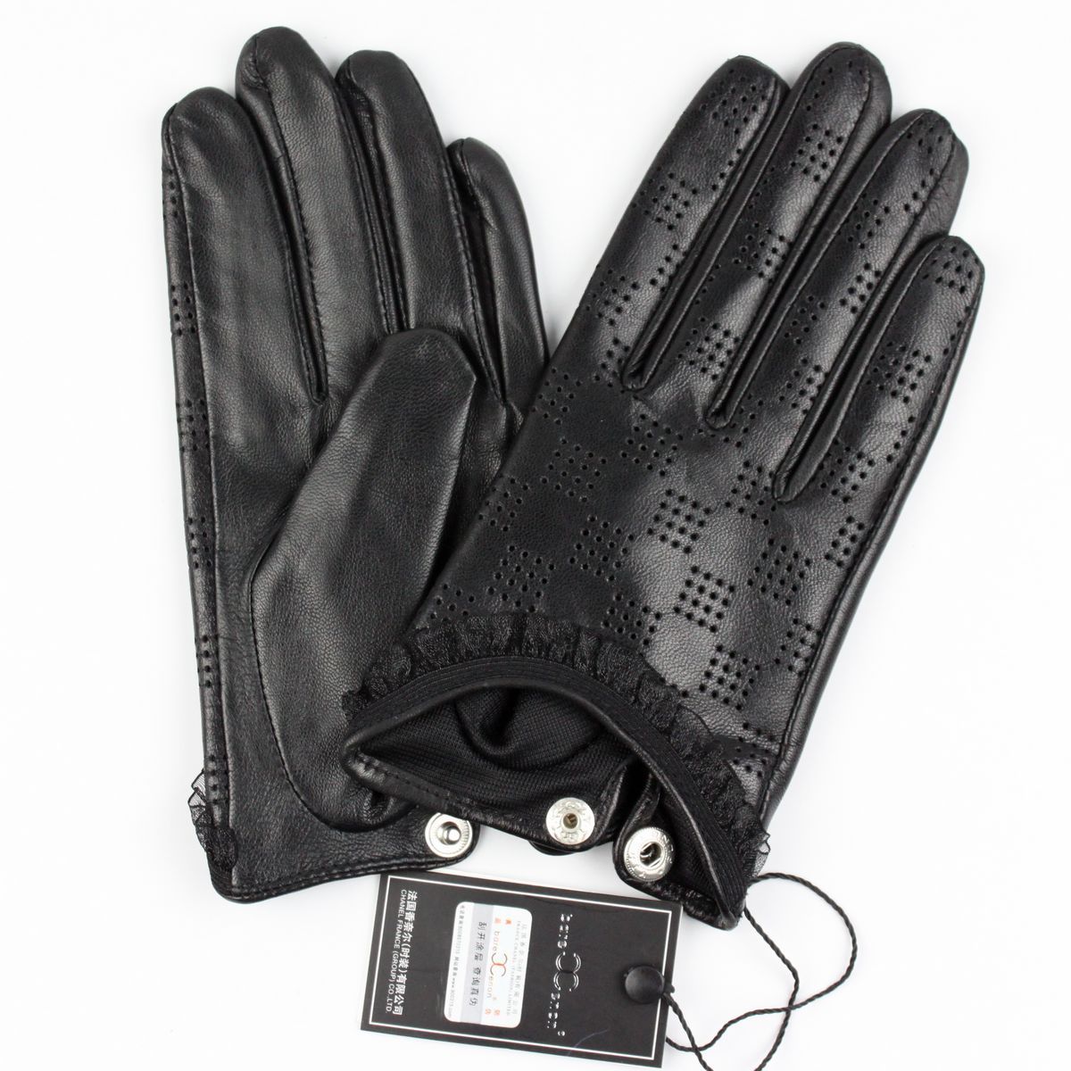 Star Foreign Trade 800 women's genuine leather gloves lace decoration punch short design thin sheepskin gloves finger gloves