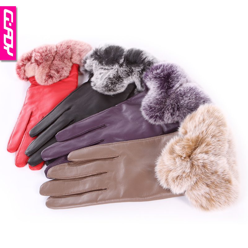 Star Foreign Trade Fashion winter women's rabbit fur genuine leather sheepskin gloves autumn and winter thermal leather gloves