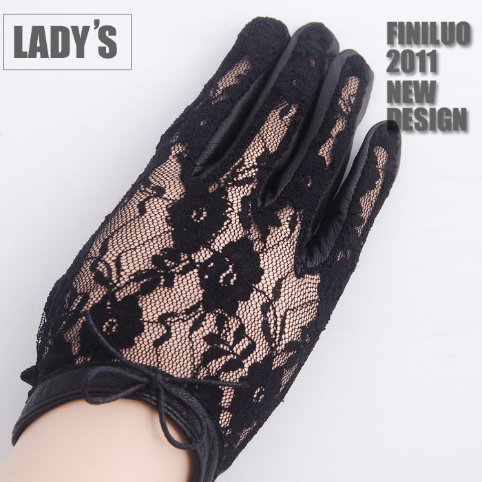 Star Foreign Trade Genuine leather gloves lace gloves women's autumn and winter thin delicate driving gloves suede gloves