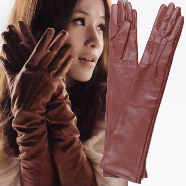Star Foreign Trade Genuine leather long gloves 3 women's plus velvet winter thermal long design sheepskin gloves
