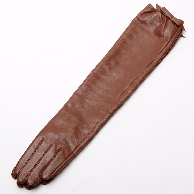 Star Foreign Trade Genuine leather long gloves women's gentle bow design long suede leather gloves