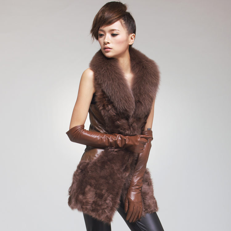 Star Foreign Trade Long gloves arm sleeve gloves female genuine leather suede design winter long gloves long-sleeve set