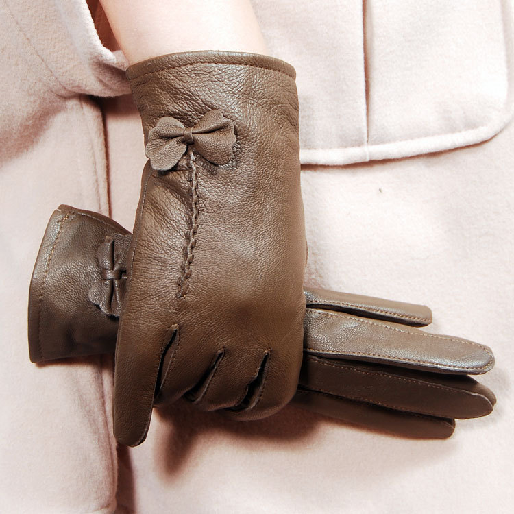 Star Foreign Trade Small bow olive thin full leather sheepskin gloves fnlf-10