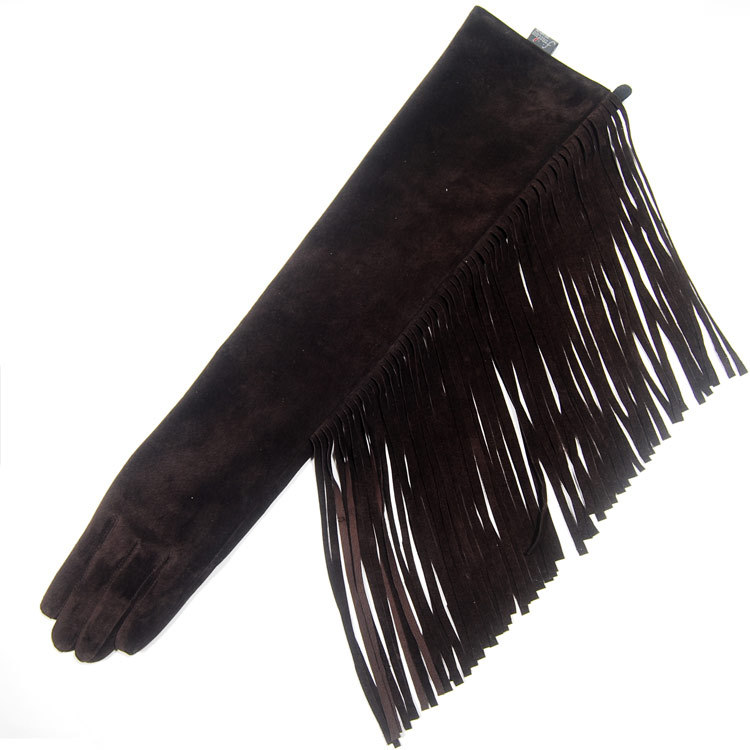 Star Foreign Trade Tassel sheepskin long gloves long arm sleeve female genuine leather gloves