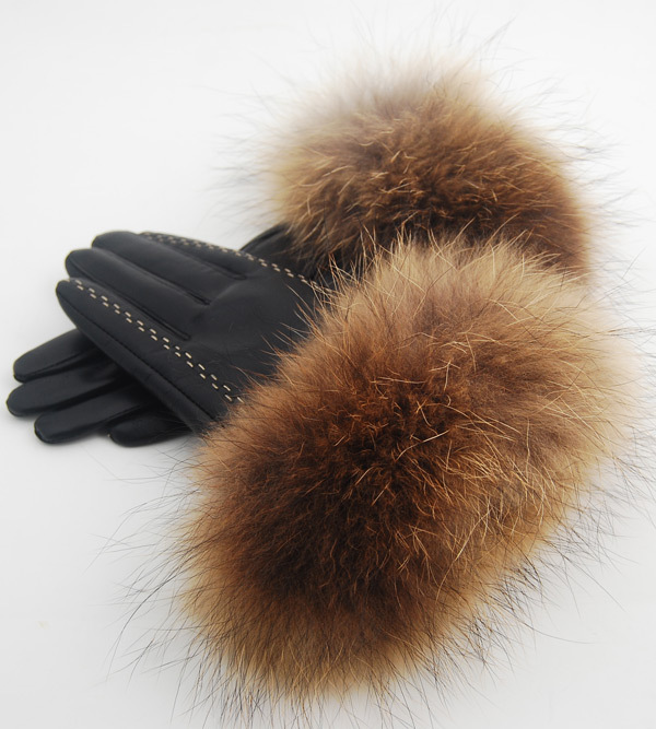 Star Foreign Trade Women's suede gloves short design genuine leather gloves women's fashion raccoon fur winter thermal