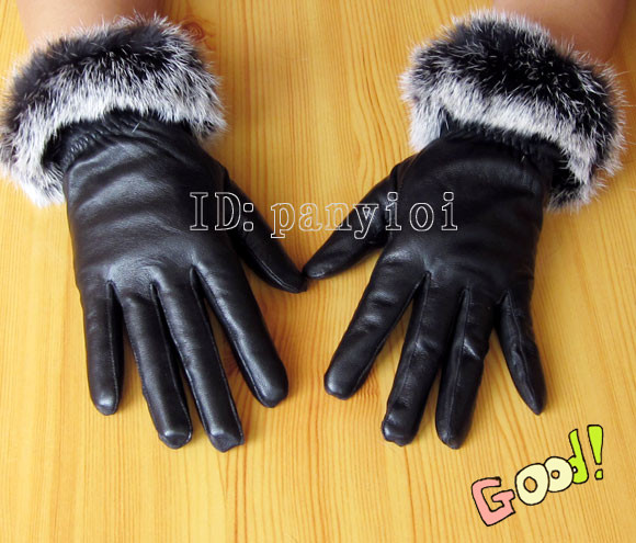 Star fur one piece rabbit fur spring and autumn high quality suede genuine leather gloves